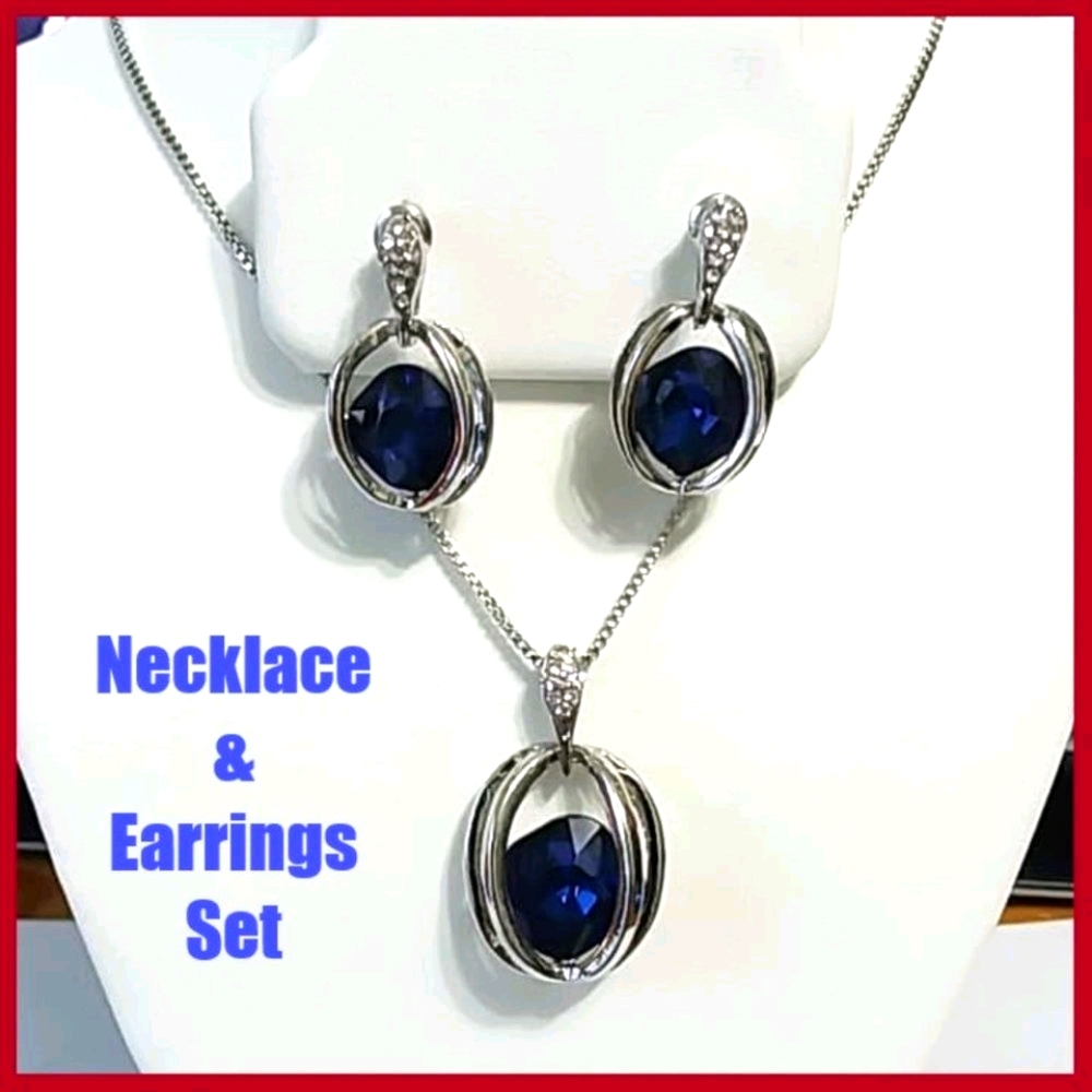 Jewelry Set - Sapphire Earrings/Necklace - Picture 2 of 4
